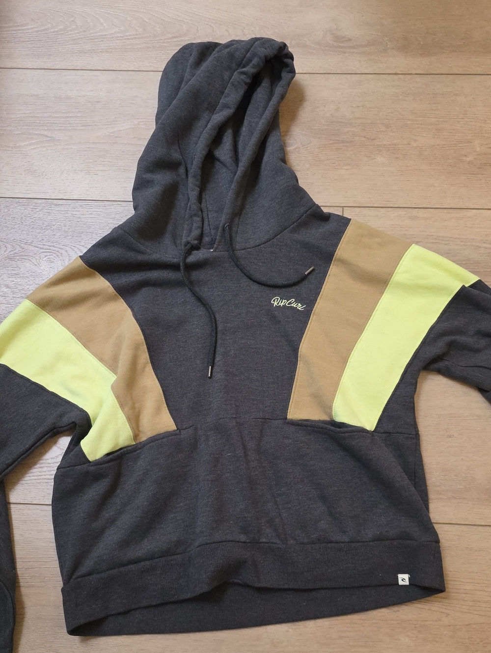 Rip Curl Dark Charcoal Hoodie with Lime & Tan Panels